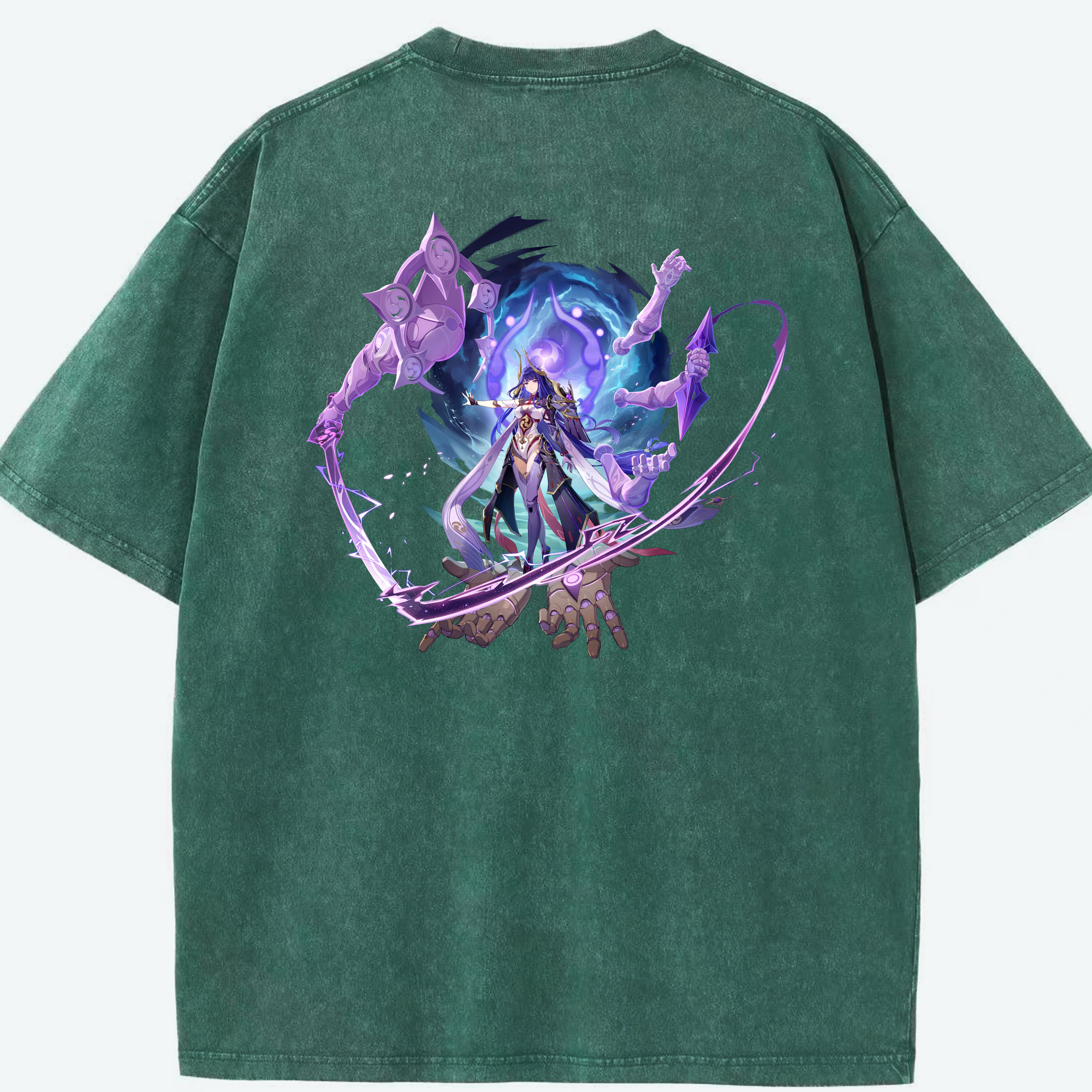 げんし神 雷電将軍 らいでんしょうぐん genshin Raiden Shogun 綿100% ヴィンテージ風 半袖Tシャツ（背面プリント）
